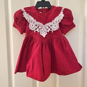 Vintage Jessica McClintock Gunne Sax Burgundy Taffeta & Lace Dress Girls Size 2T